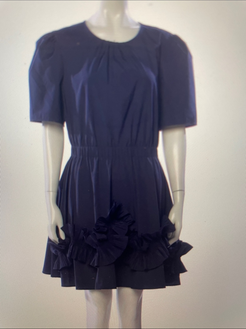 Jason Wu navy poplin dress with pleated flounce hem sz 8